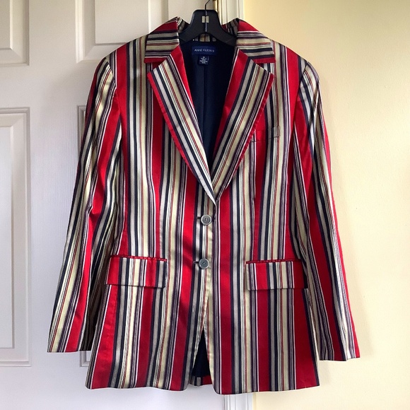 Anne Klein II Silk Striped Red Blazer SZ 10 - Picture 1 of 16